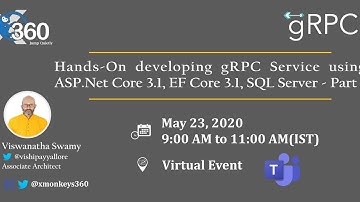 Hands-On Developing gRPC Service using .Net Core 3.1,EFCore 3.1 | Viswanatha Swamy | XMonkeys360