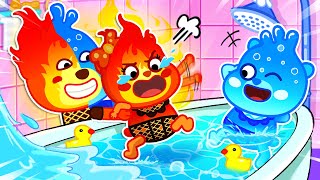 ¡Bebé Fuego No Quiere Bañarse! Fuego VS Agua | Bearee cuida al Bebé Elemental | Dibujos Animados