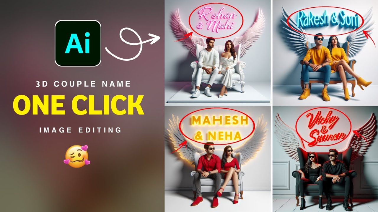 How to Create 3D Ai Wings Couple Name Image | Trending Couple Wings Name Photo Editing | Bing Ai