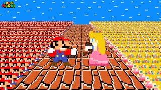What If 100 Tiny Mario vs 100 Tiny Peach in Super Mario Bros?