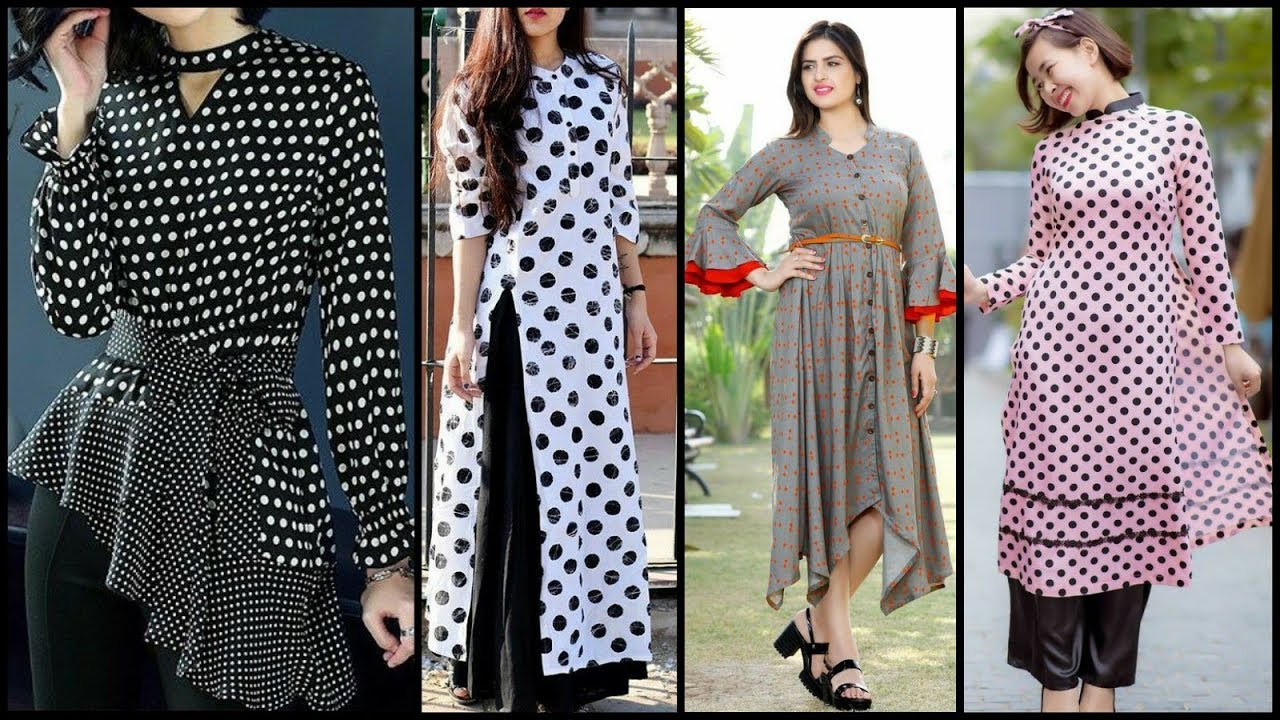 White and Black Polka Dot Stitched Kurti