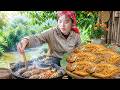 Going fishing, catching fish, making crispy fried fish to sell at the market, taking care of chicks
