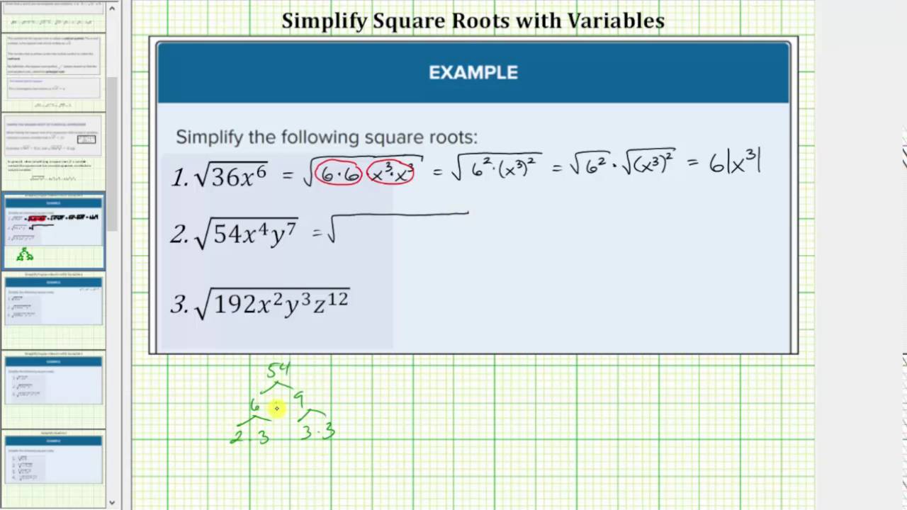 Identify And Simplify Roots Beginning Algebra