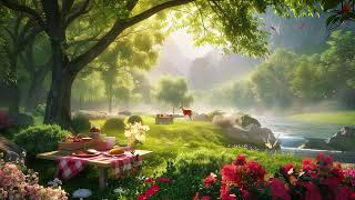 Spring Jazz Relaxing & Picnic Forest Ambience at Riverside 🌸 Jazz Music for Work, Study and Relax
