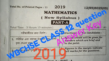 Wbchse Hs class 12 mathematics 2019 question paper with answer