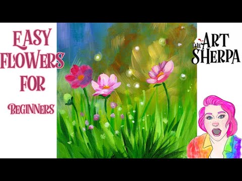 Easy Magical Meadow Flowers 🥀 Live stream   Step by step Acrylic tutorial| TheArtSherpa