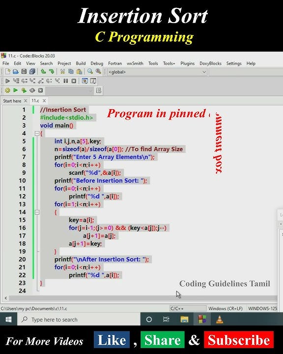 Insertion Sort | C Programming | #short - YouTube