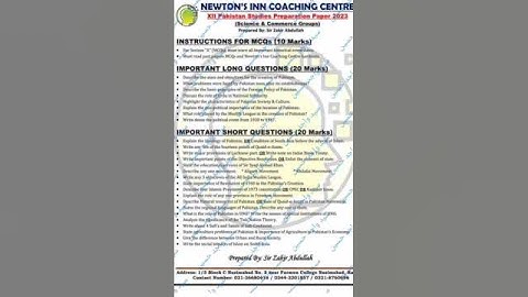 2nd year pakistan study guess paper 2023 karachi board,class 12 mutalla pakistan guess paper 2023