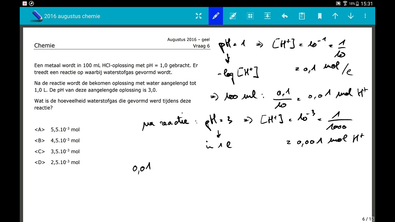 Vraag 06 2016 Augustus chemie Arts / Tandarts toelatingsexamen