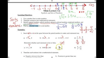 M1103 Mini-Lecture 1.2  Symbols & Sets of Numbers