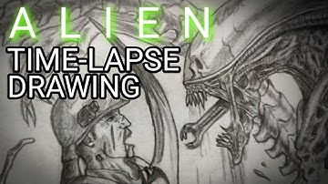ALIEN Xenomorph Time-Lapse Drawing 8 Hours in 10 Minutes