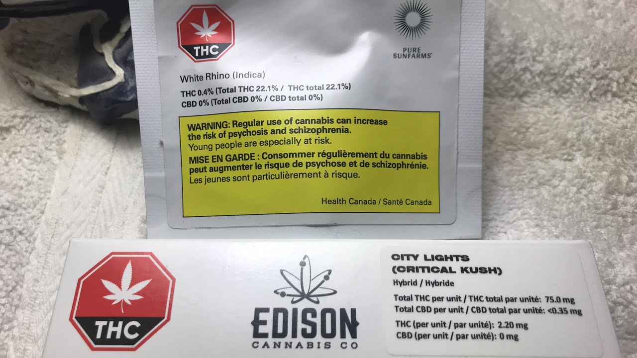 City Lights Hybrid (Critical Kush) 75mg THC - 0mg CBD also White Rhino Indica 22.1% THC - 0% CBD 🤯