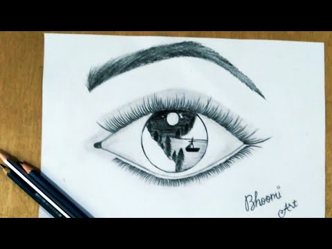 Eye drawing with pencil/ How to draw scenery inside eye - YouTube