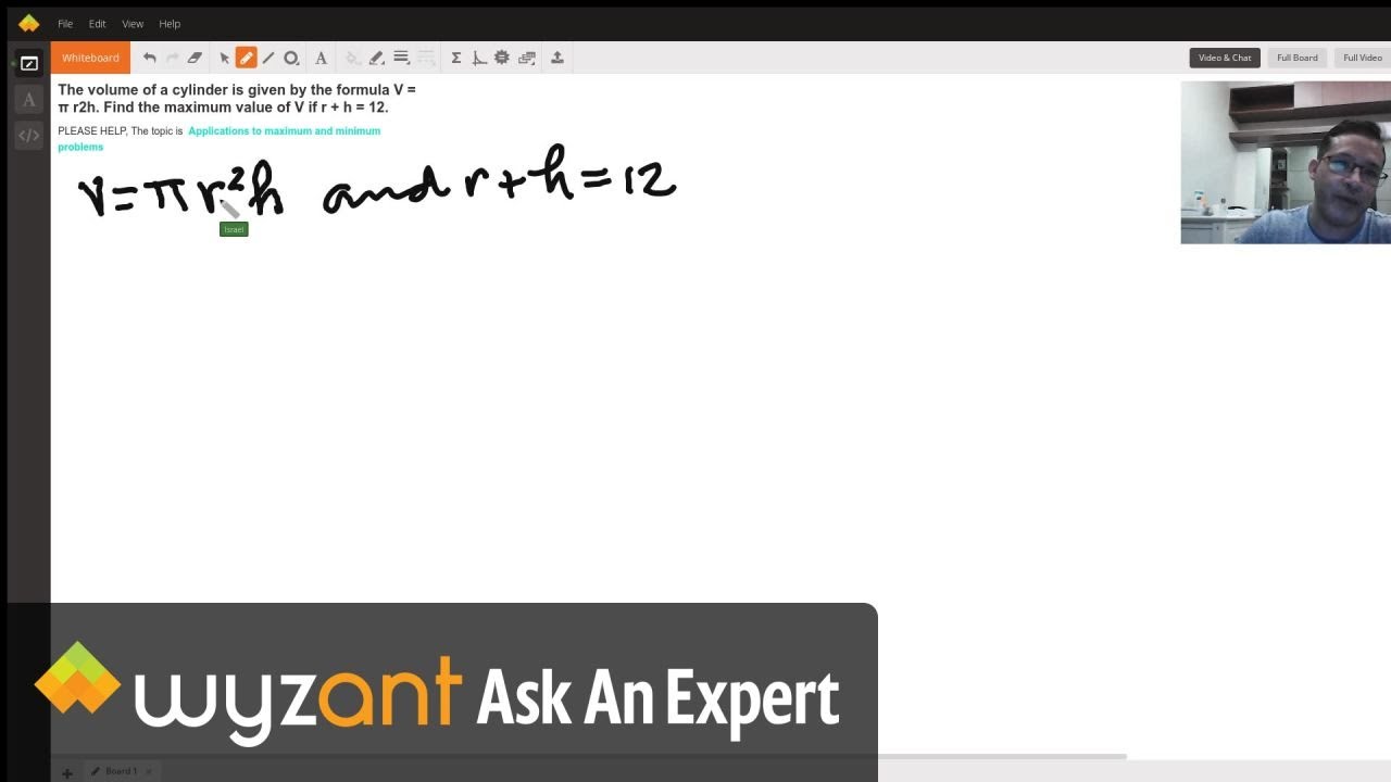 The Volume Of A Cylinder Is Given By The Formula V P R2h Find The Maximum Value Of V If R H 12 Wyzant Ask An Expert
