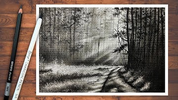 Misty Forest Path Drawing | Realistic Landscape Art By Charcoal Pencil 