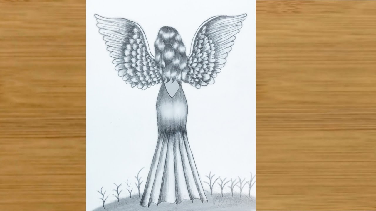 How To Draw Angel Wings Easy | Drawing Angel Girl - YouTube
