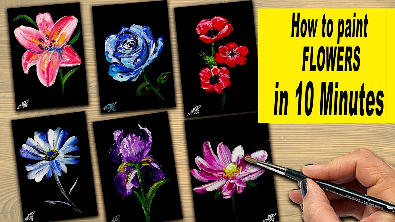 Easy FLOWERS Painting for beginners | Acrylic Painting Tutorial Step by ...