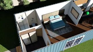 shipping container home floor plans render / animation