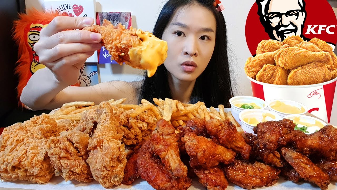 KFC Nacho Cheese Fried Chicken & Spicy Hot Wings | No Talking Mukbang w ...