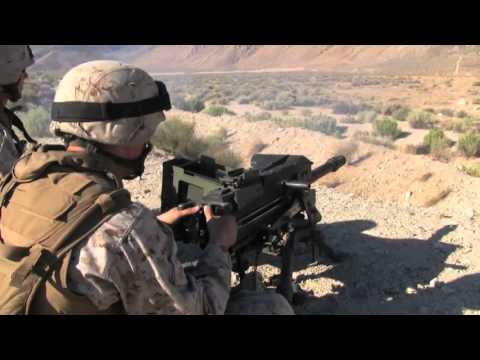 MK19 40mm Grenade Launcher Machine Gun in Action Shooting - Automatic Belt Fed fired by US ...