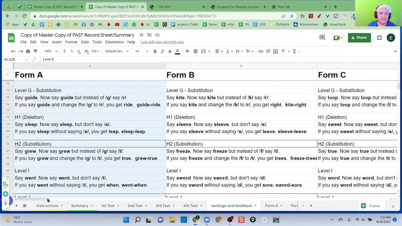 The Past Test Recording And Summary Sheet How To Score The PAST Test The Past Test Recording And Summary Sheet How To Score The PAST Test