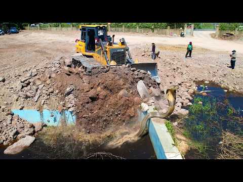 Impressive Step Landfilling in Pool & Delete Mud Power Push by Shantui Dozer, Trucks Dumping Soil
