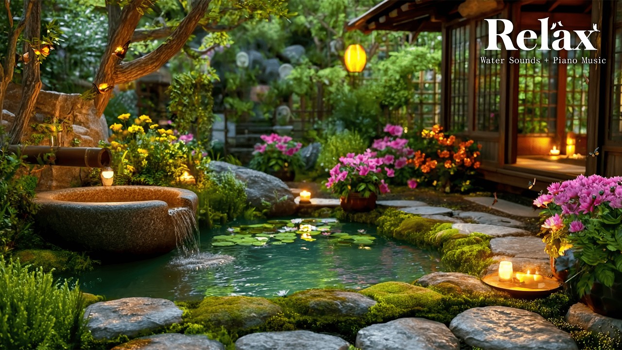 Bamboo Water Sounds + Healing Music 🌿 Meditation Music Relax Mind Body, Insomnia Relief, Calm Music