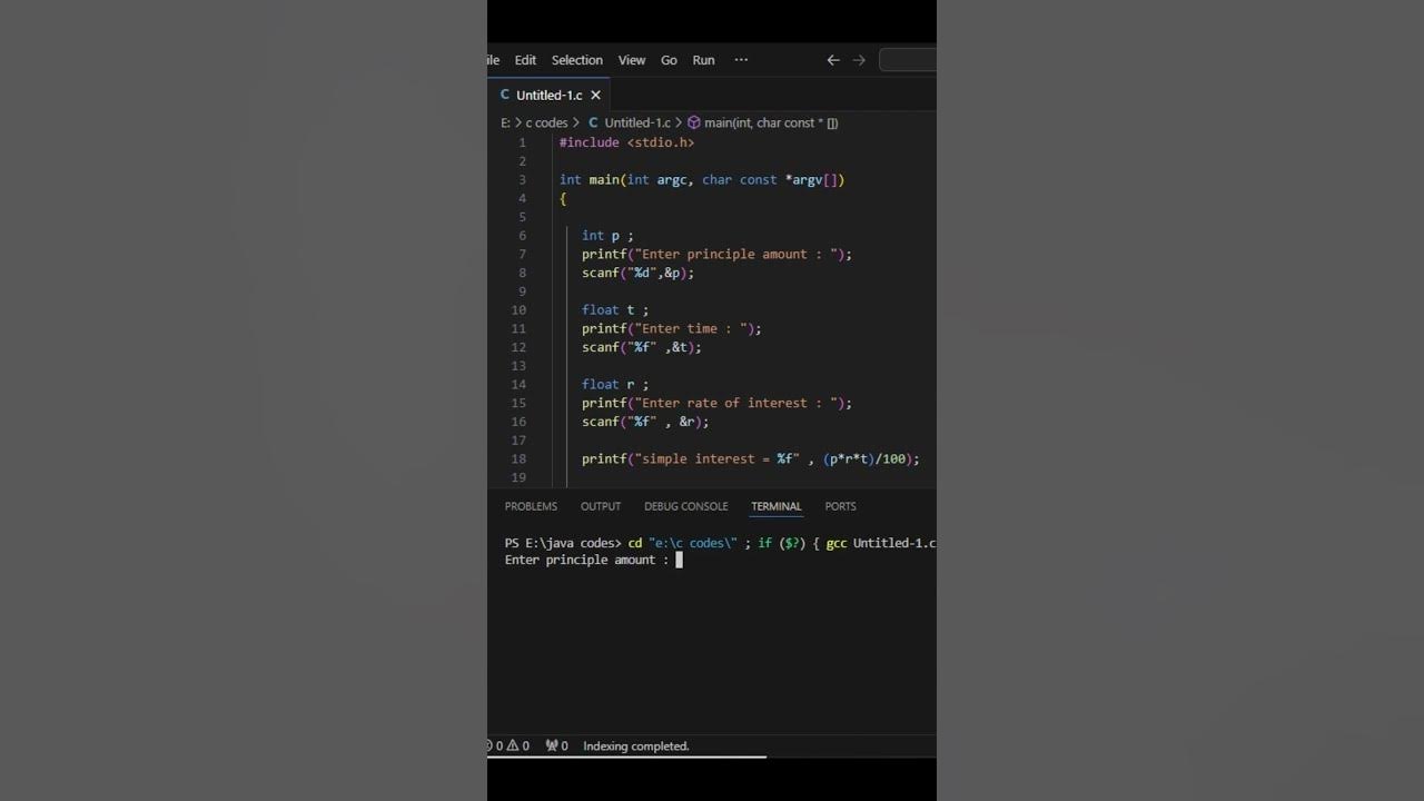 Codes to get simple interest in C language #shorts - YouTube