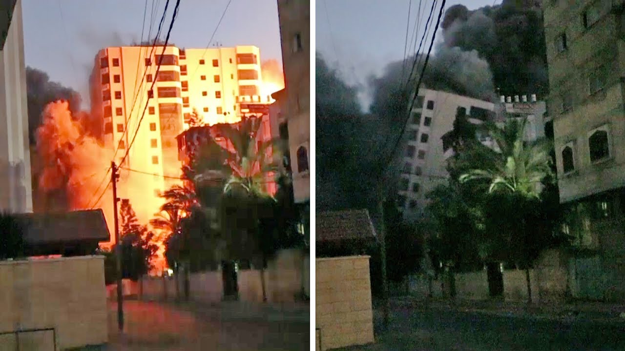 Gaza tower block collapses after Israeli airstrike