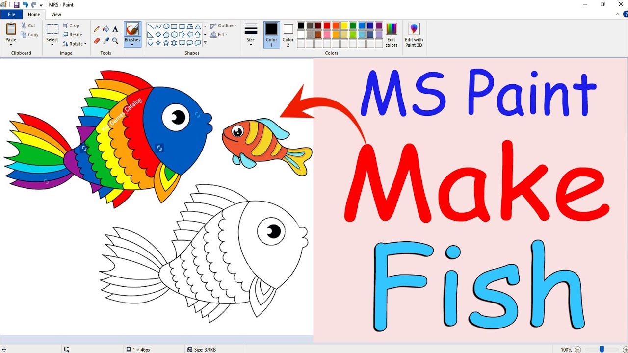 Fish Drawing In Computer Fish make drawing in ms paint tutorial in Hindi, 🐠 fish make drawing ...