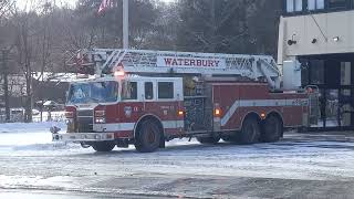 Waterbury Rescue 9 and Truck 5 (former Naugatuck Truck 1) Responding