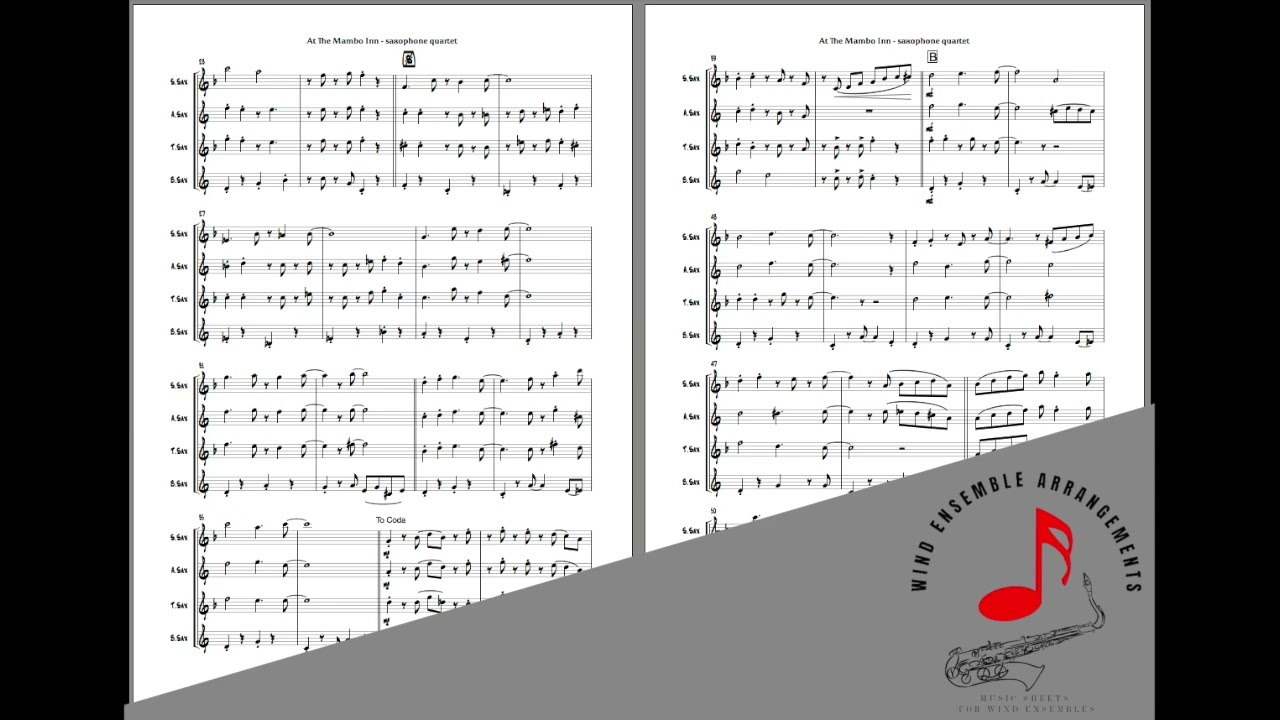 At The Mambo Inn - [Saxophone Quartet] - Sheet Music