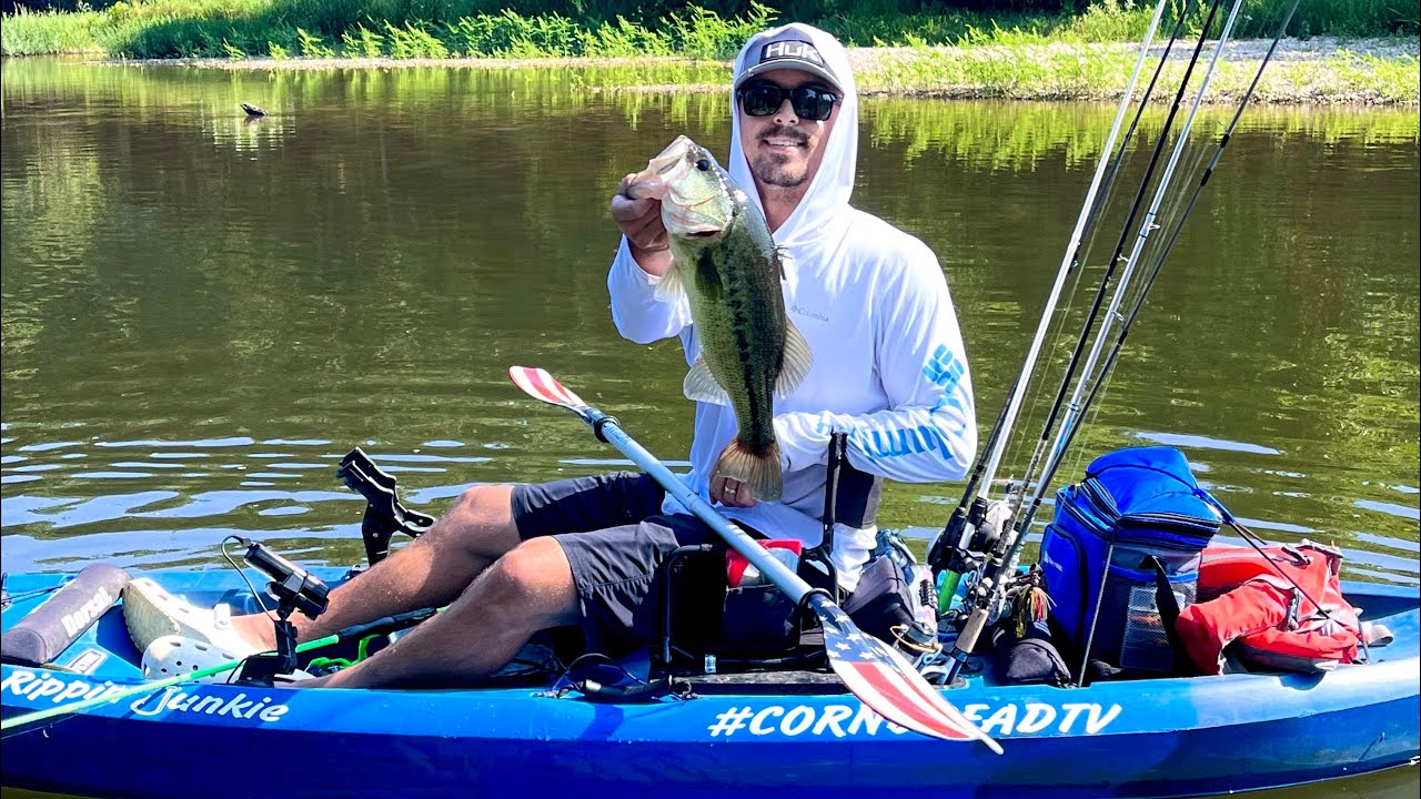 Kayak Fishing with Jigs & Worms for Big River Bass!! Bass Manager