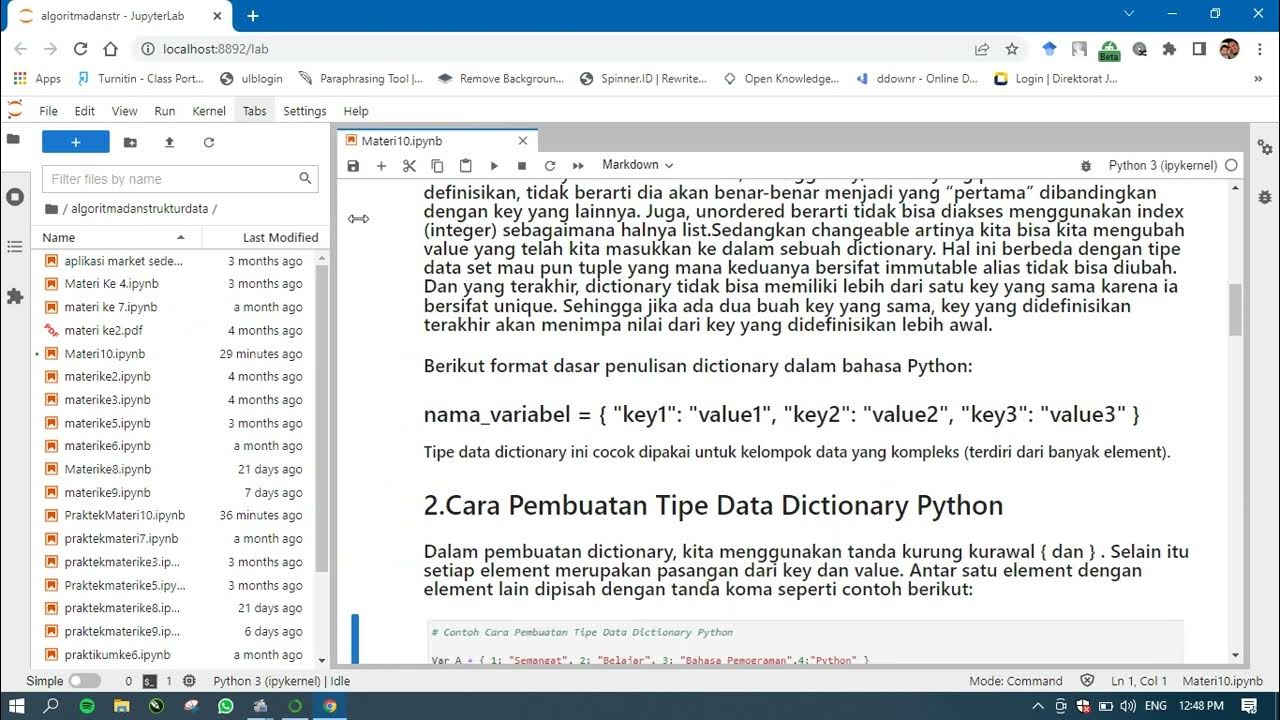 Struktur data tipe data dictionary pada bahasa pemogramman python youtube