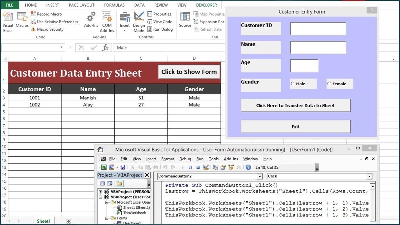 search form with vba in excel 2016