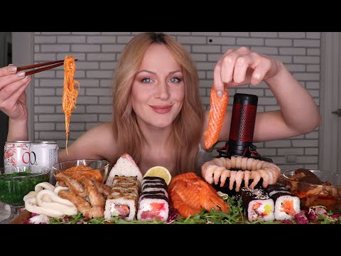 Видео: MUKBANG | Роллы/суши, морепродукты, салаты | Rolls/sushi, seafood, salads не ASMR