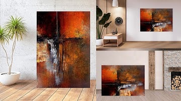 "ORANGE RUSTIC"🍂🪵Warm LANDSCAPE Acrylic Abstract Painting (558)