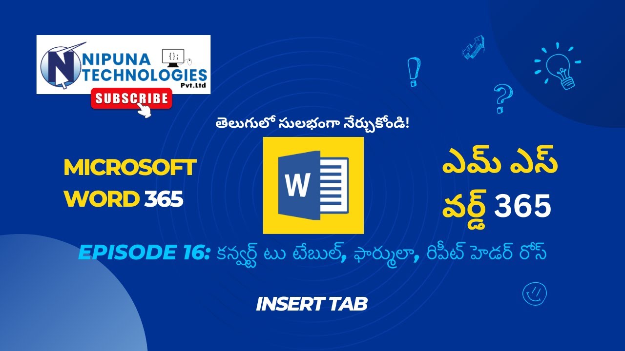 #16 | MS Word 365 Tutorial In Telugu | Table options in MS Word 365 In Telugu