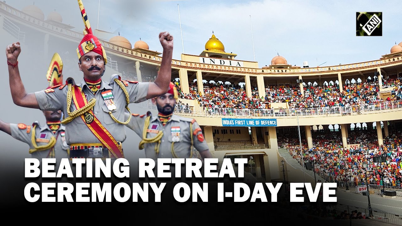 Beating retreat ceremony at Attari Wagah border on eve of Independence Day 2023