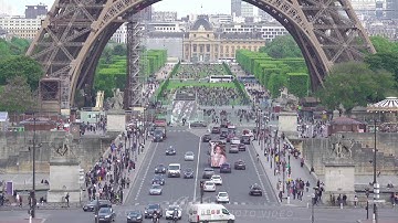 Daytime Traffic and Eiffel Tower. Fast Motion