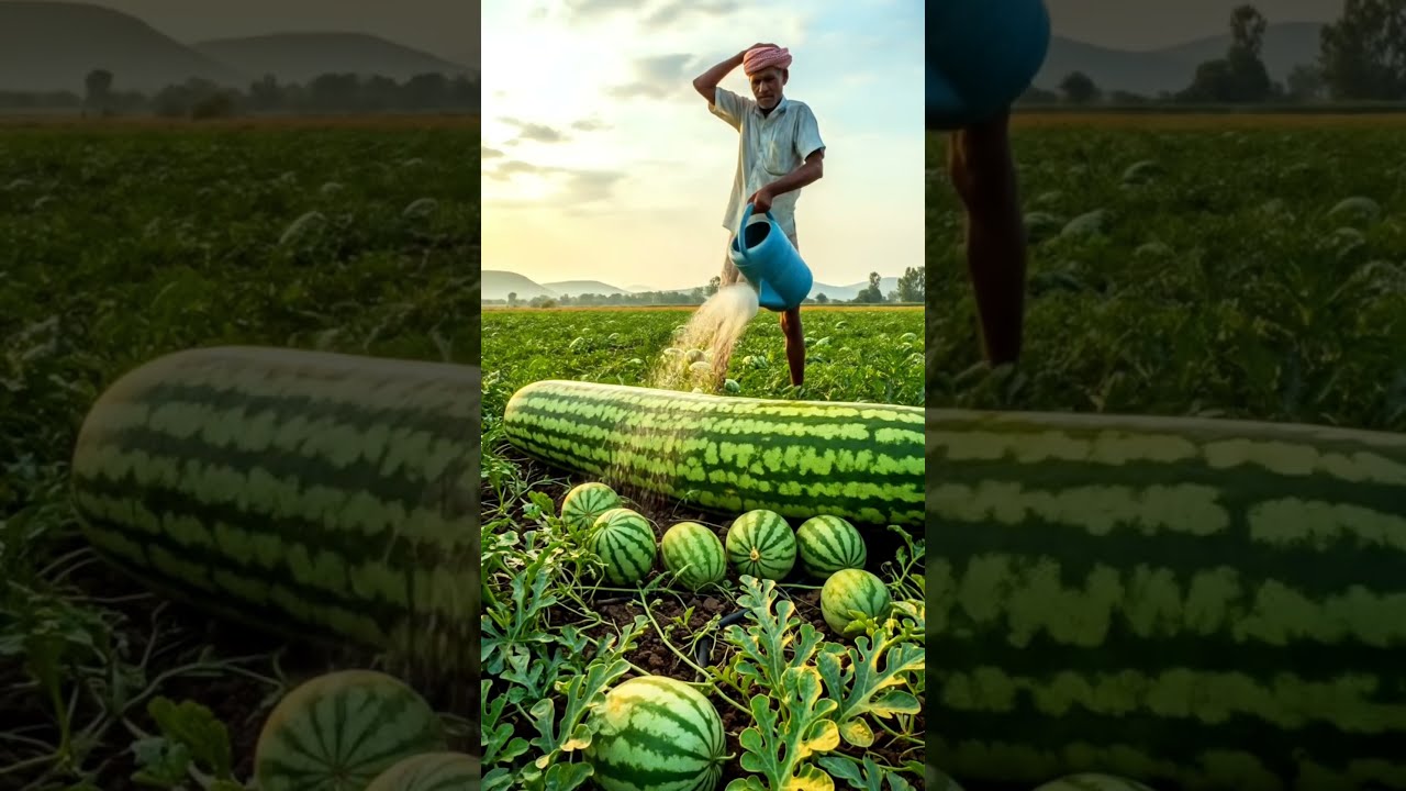 Farmer Grow Super Long Watermelon Shortsfeed Harvest Natural Farm Farming