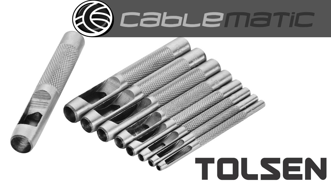 Kit 9 cinceles perforadores circulares sacabocados herramientas Tolsen®  distribuido por CABLEMATIC ® - YouTube