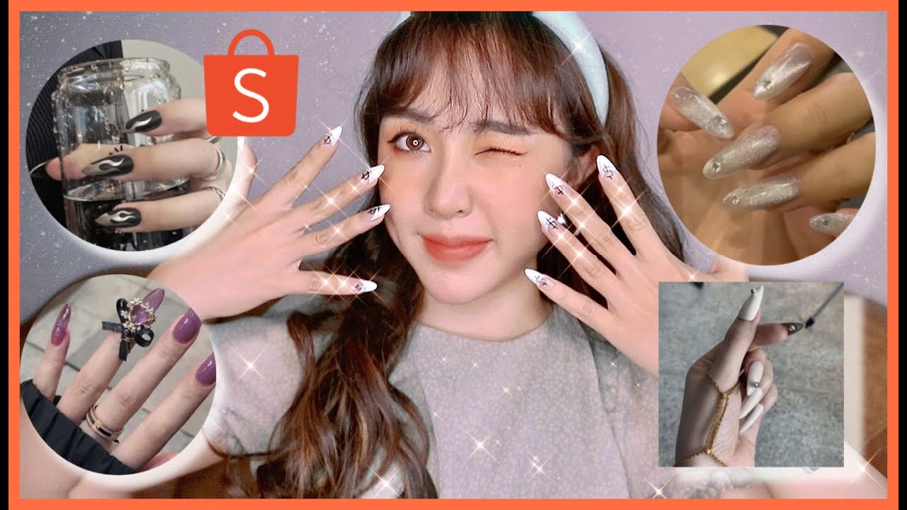 nail giả New Update SHOPEE HAUL MÓNG GIẢ | 150K LÀM 5 BỘ MÓNG XỊN NHƯ SAO KPOP | TRY ON FAKE NAILS FROM SHOPEE