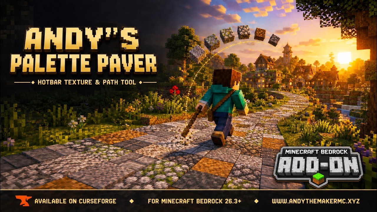 Thumbnail for Randomize Your Hotbar Block Placement! | Andy's Palette Paver – My First Minecraft Bedrock Add-On!
