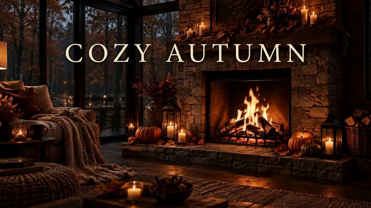 Autumn Fireplace Jazz | Cozy Crackling Fire Ambience
