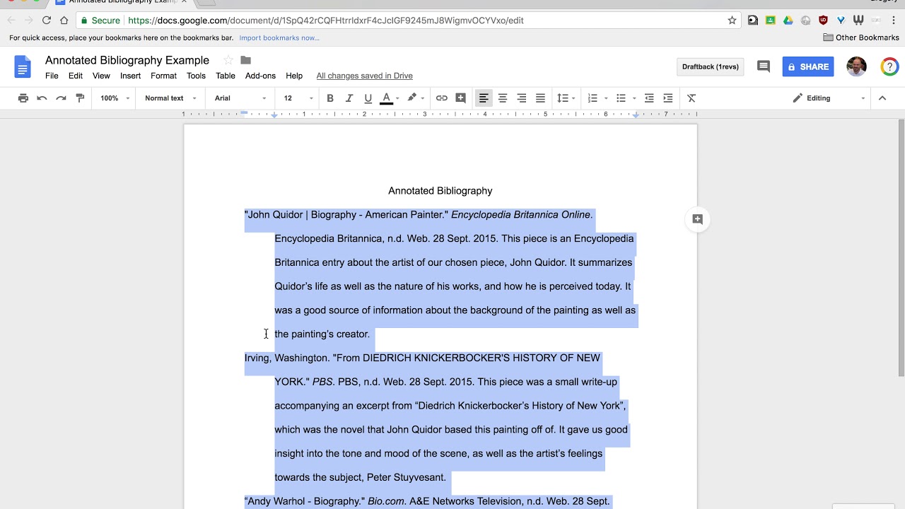 how to bibliography google docs