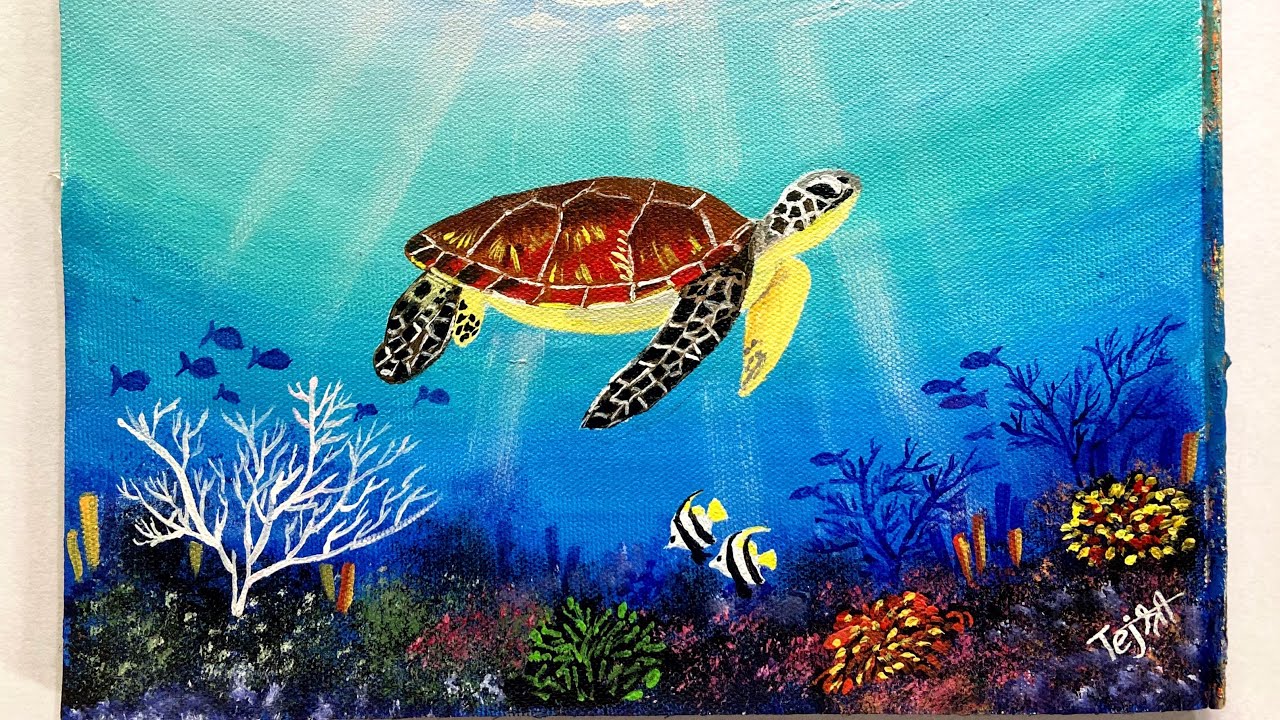 Sea Turtle Underwater Painting | Acrylic Painting Tutorial - YouTube
