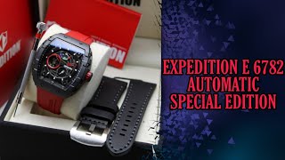 E6782 UNBOXING AND REVIEW JAM TANGAN EXPEDITION PRIA E 6782 AUTOMATIC POWER RESERVE RED BLACK