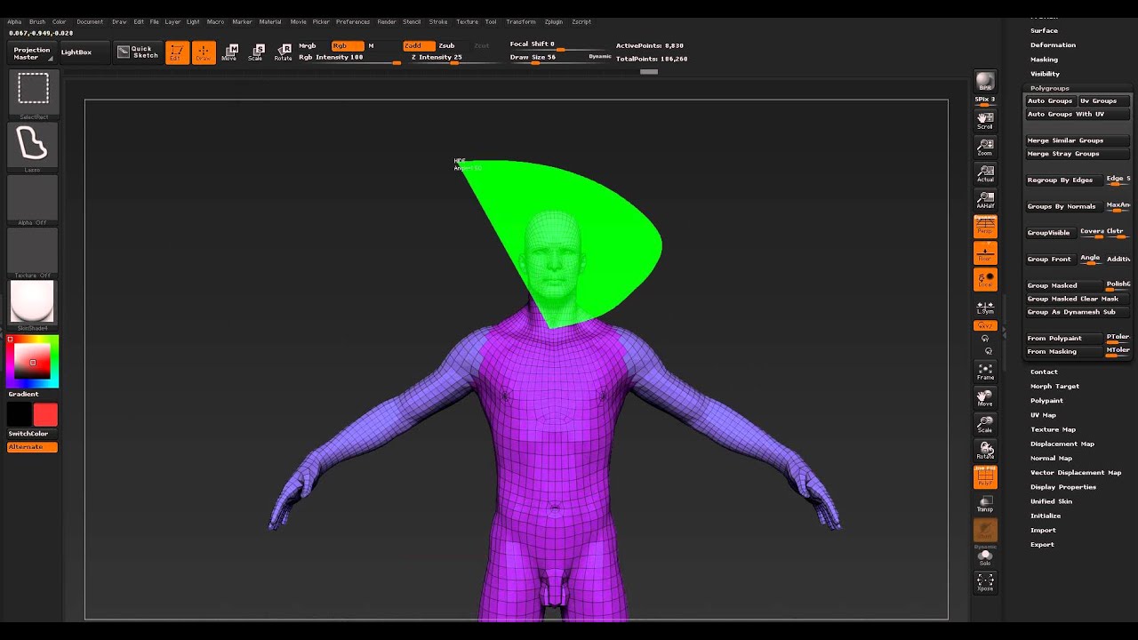 additive selectiing polygroups zbrush