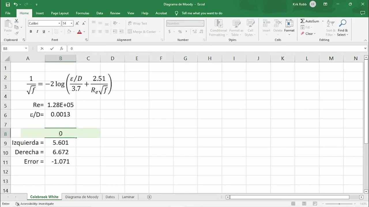 La ecuacion de Colebrook White en Excel. YouTube